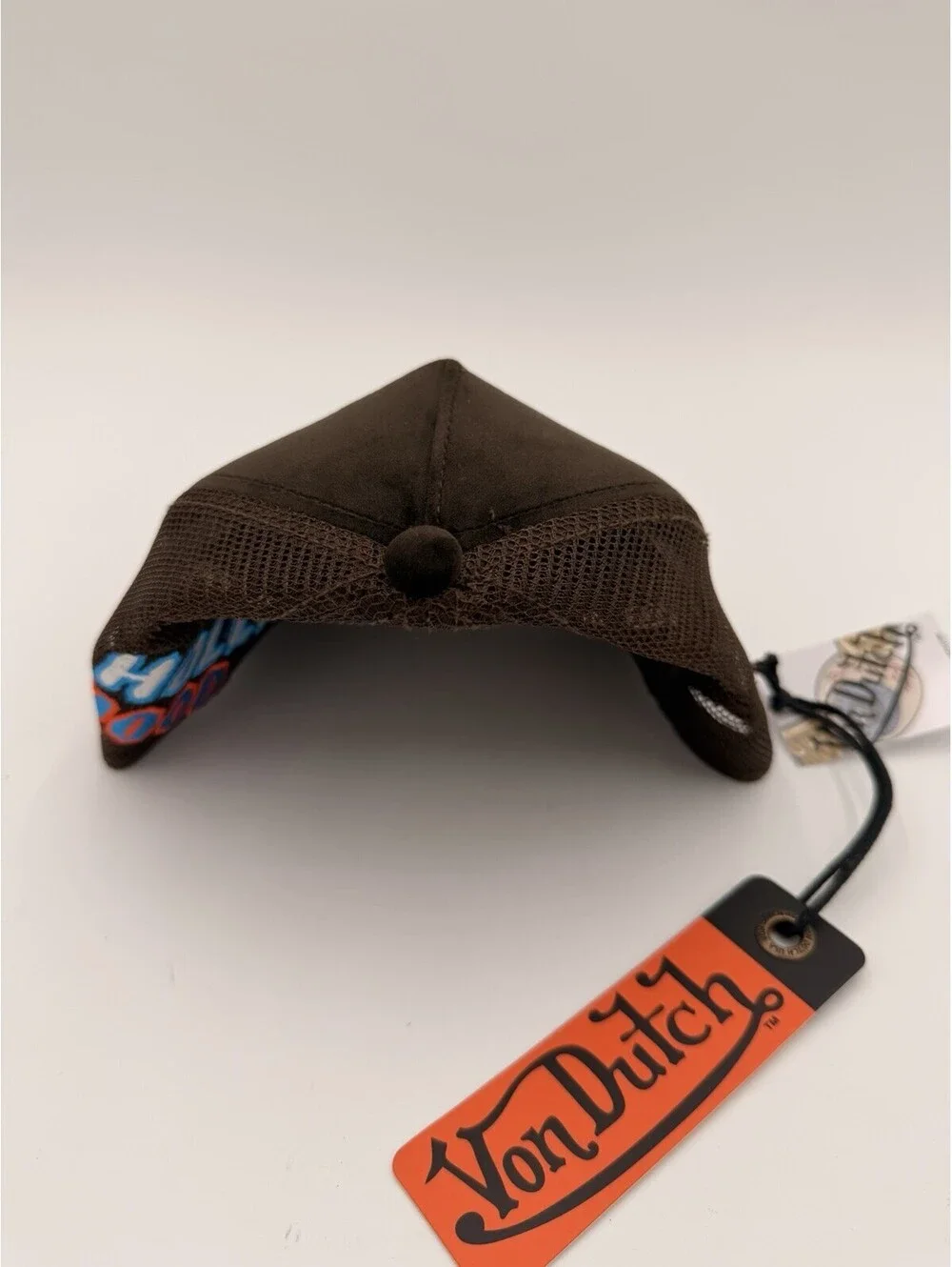Von Dutch Hollywood Brown Velvet Trucker Hat with Red Blue Logo NWT